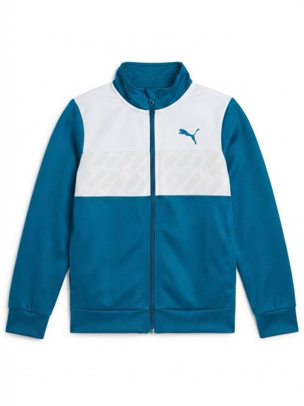 Puma Track Jacket Full Zip Blue White Logo Athletic Boys Size L 14-16, Women XS